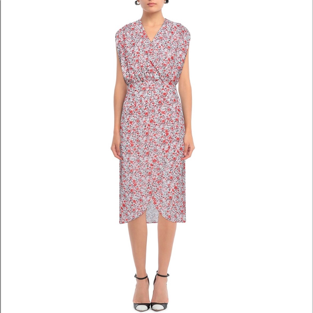 NWT Misa Los Angeles Floral Midi Dress in Red, Size XS